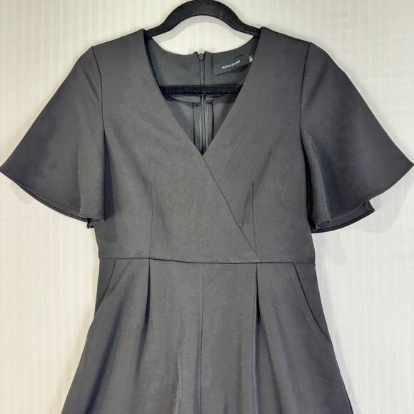 Aloha Studio Black V-Neck Romper Medium Flutter Sleeves Hand Pockets Back Zip - Picture 3 of 7